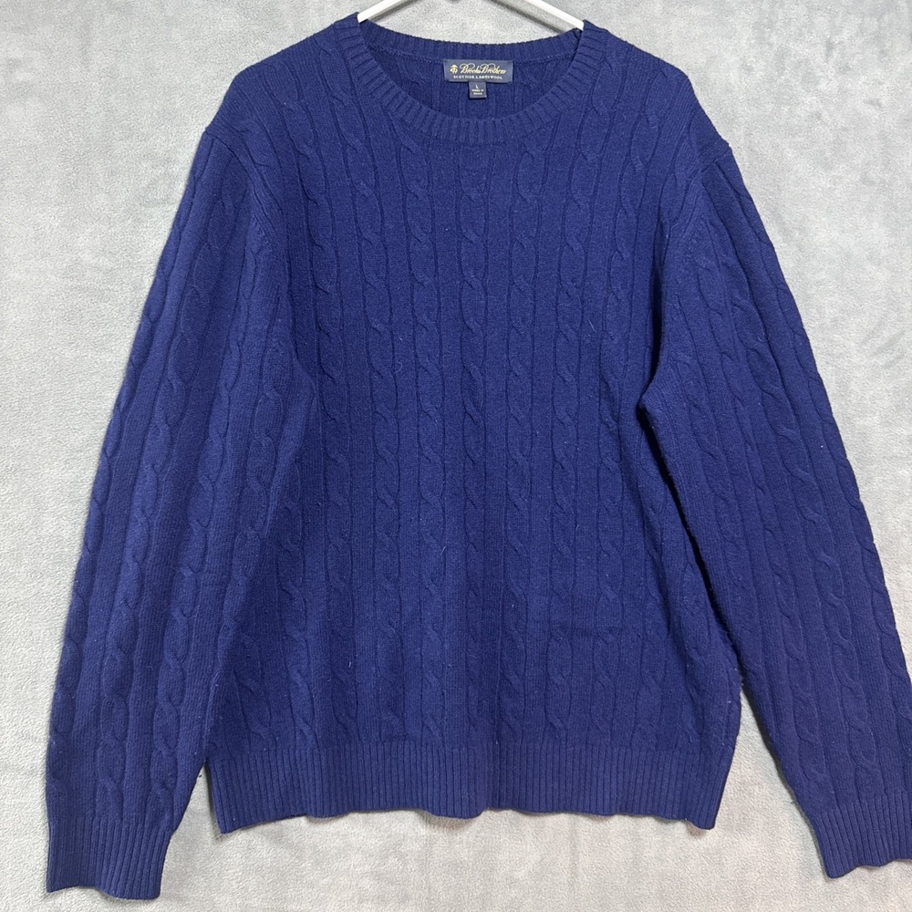 Brooks Brothers 100% Scottish Lambswool Cable Knit Sweater Mens Large Blue